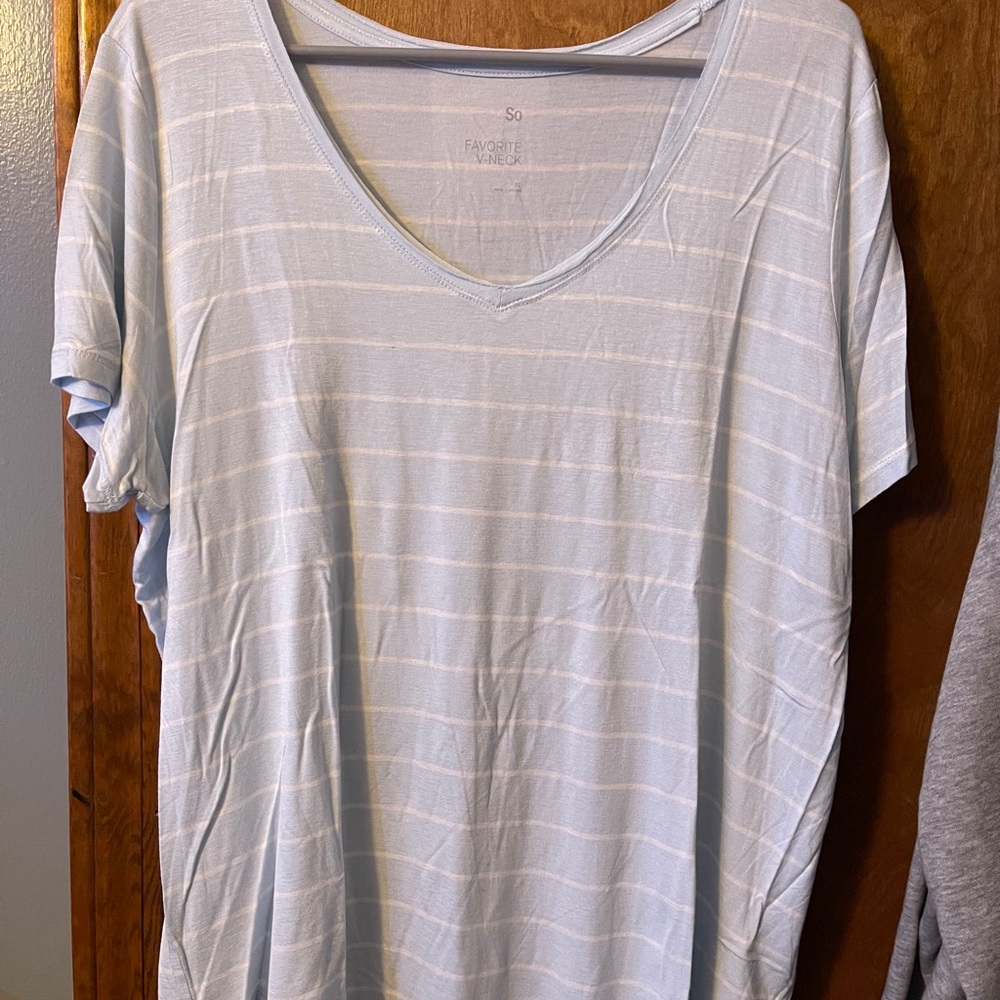 light blue striped v-neck tee